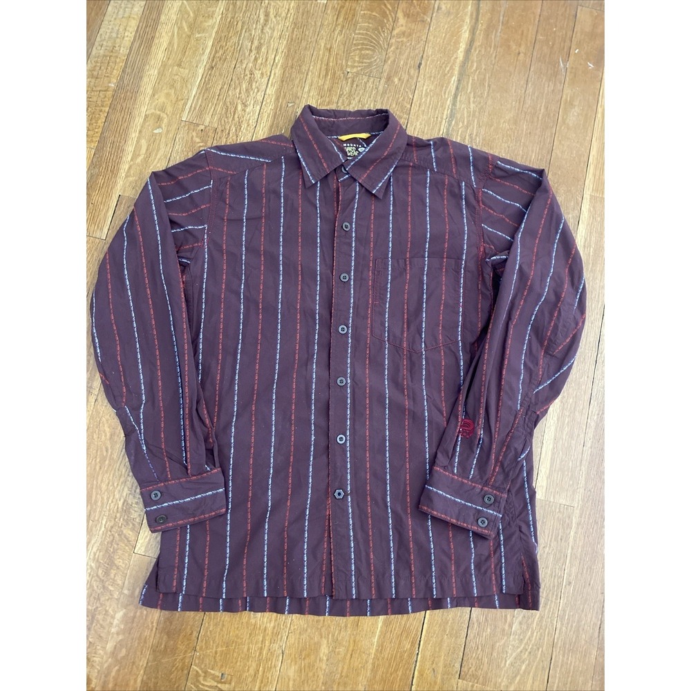 Mountain Hardwear Men's Shirt Size  Medium Striped Red Burgundy Long Sleeve